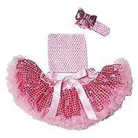 Light Pink Tube Top Sequin Chiffon Pettiskirt Baby Clothing Outfit Set 3-12m