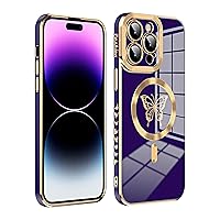 Beautiful Magnetic Shockproof Butterfly Designer Gold Trim Case for iPhone 13 PRO in Purple