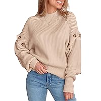 Womens 2024 Chunky Knit Sweater Fall Long Sleeve Mock Neck Oversized Pullover Sweaters Tops