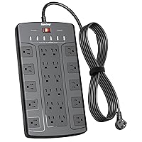 Surge Protector Power Strip with USB, SUPERDANNY Extension Cord with 22 Outlets & 6 USB, 1875W/15A, 1050J Surge Protection, 6.5Ft Flat Plug Power Cord, for Home Office Dorm Workshop, Black