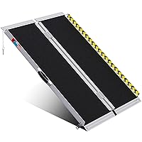 Portable Wheelchair Ramp 4FT, Anti-Slip Aluminum Folding Portable Ramp, Wheelchair Ramps for Home, Weight Capacity Up to 600 LBS, with Transition Plates Above and Below
