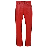 Men's Real Leather Trouser Red Hide Biker Motorcycle Classic Pant Jeans Style 501