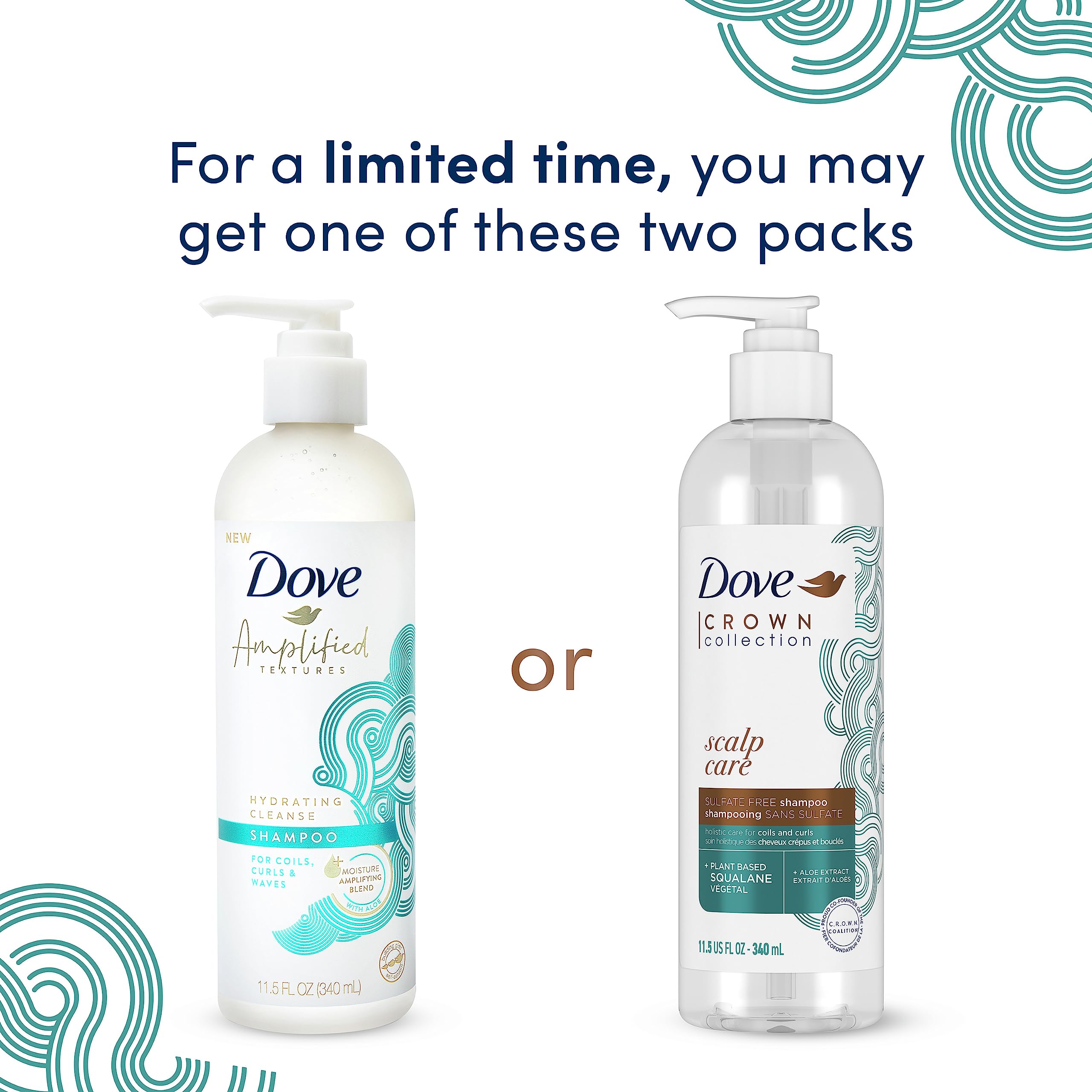 Dove Amplified Textures Shampoo, Conditioner, Leave-In Conditioner with Coconut Milk, Aloe, and Jojoba 3 Count for Coils, Curls and Waves and Moisture Amplifying Hair Care Blend 11.5 Ounce (Pack of 3)