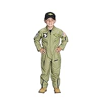 Aeromax Jr. Fighter Pilot Suit with Embroidered Cap, Size 4/6. Olive (Military) Green