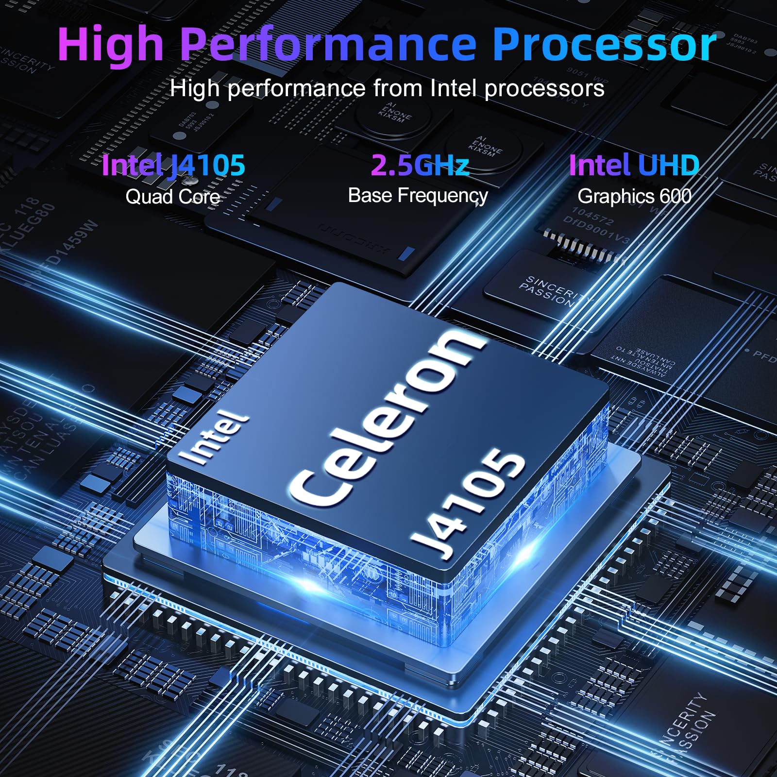 SGIN Laptop 15.6 Inch, 4GB DDR4 128GB SSD Laptops Computer with Intel Celeron Quad Core Processor, Intel UHD Graphics 600, Mini HDMI, Webcam, 2.4G/5GHz WiFi, 2*USB3.2, Bluetooth4.2