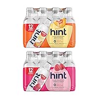 Hint Water Peach and Hint Water Raspberry (Pack of 24), 12 Bottles Hint Peach & 12 Bottles Hint Raspberry, Zero Calories, Zero Sugar and Zero Diet Sweeteners, 16 Ounce Bottles