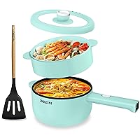 Hot Pot Electric with Steamer Upgraded, Non-Stick Sauté Pan, Rapid Noodles Electric Pot, 2L Mini Portable Hot Pot for Steak, Egg, Ramen, Oatmeal, Soup with Power Adjustment (Egg Rack Included)