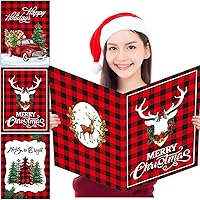 gisgfim 3 Pcs Jumbo Merry Christmas Greeting Cards Large 14 x 21 Inch Size Giant Christmas Cards with Envelopes Happy New Year Holiday Parties Red and Black Plaid Gifts for Boys Girls