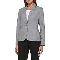 Tommy Hilfiger Women's Plaid Fitted Single Button Blazer, Black/Ivory, 16