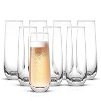 Milo Stemless Champagne Flutes Set of 8 Crystal Glasses. 9.4oz Prosecco Wine Flute, Mimosa Glasses Set, Cocktail Glass Set, Water Highball Glass, Bar Glassware