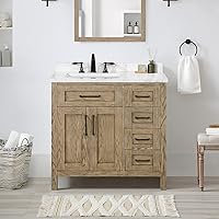 OVE Decors Maya 36 in. VII Single Sink Bathroom Vanity with Black Hardware and Water Oak Finish