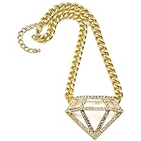 Diamond Shape Gold Color Pendant with 16 1/2 Inch 10mm Wide Link Necklace