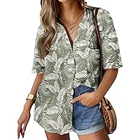 HOTOUCH Linen Shirts for Women Cotton Button Down Shirt Short Sleeve Loose Fit Collared Casual Work Blouse Tops S-XXL