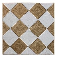 Natural Jute Collection Square Area Rug - 4' x 4', Beige and White Geometric Braided Jute Rug 0.27-inch Thick, Ideal for High Traffic Areas in Living Room, Bedroom & Kitchen