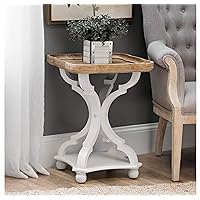 Rustic Farmhouse Cottagecore Accent End Table, Natural Tray Top Side Table Nightstand for Family, Dinning or Living Room, Handcrafted Finish, Modern, White