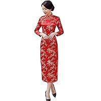 Dragon Qipao Red Chinese Oriental Dress Long Cheongsam for Women