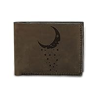 Men's Crescent Moon & Star Tattoo-2 Genuine Leather Trifold Wallet MHLT_05