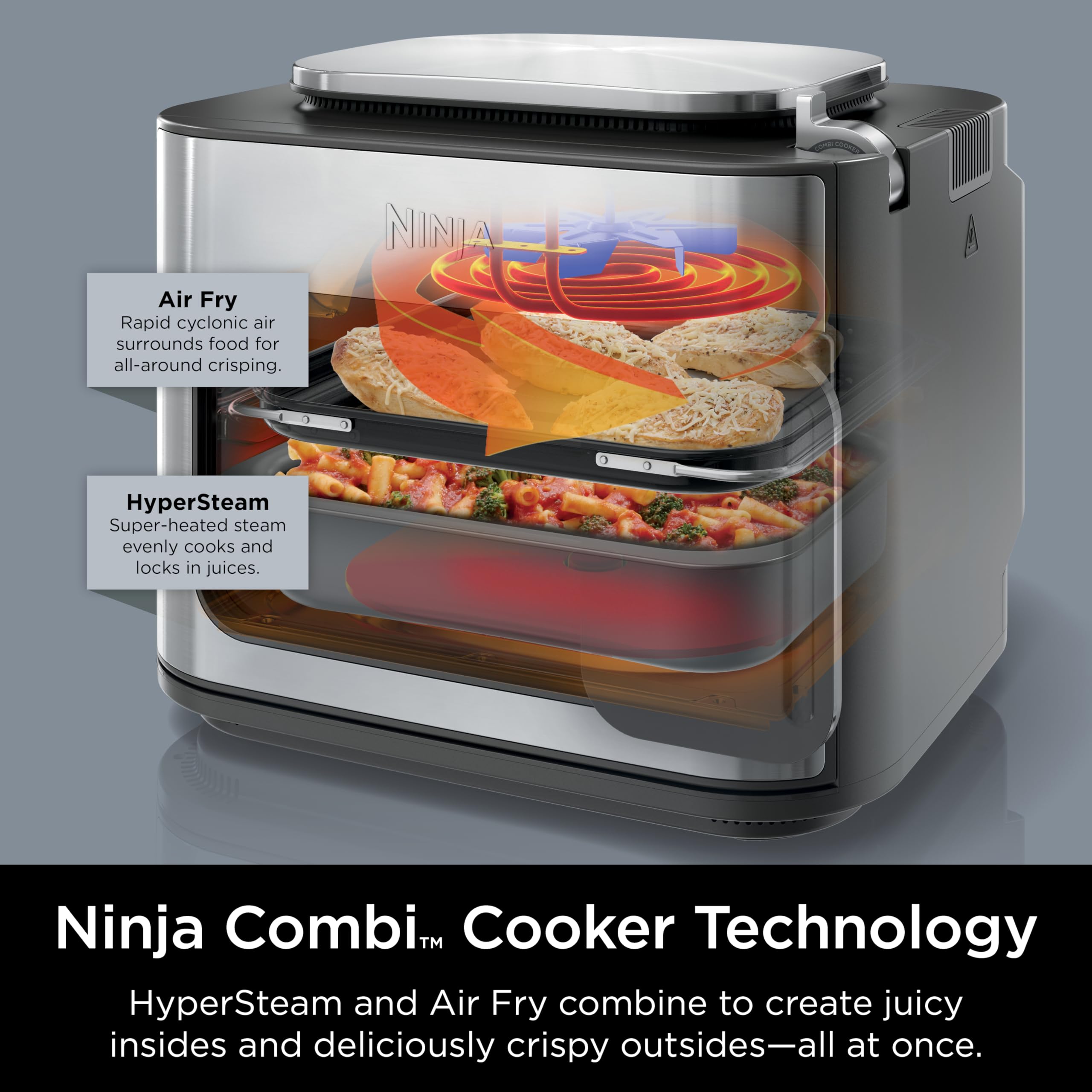 Ninja SFP701 Combi All-in-One Multicooker, Oven, and Air Fryer, 14-in-1 Functions, 15-Minute Complete Meals, Includes 3 Accessories, Grey, 14.92 x 15.43 x 13.11