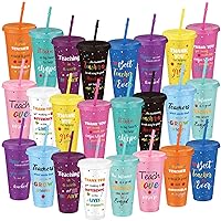 24 Pcs Teacher Appreciation Gift 24 oz Tumbler with Straw and Lid Reusable Plastic Cups Iced Coffee Water Bottle Cold Drink Travel Mug Reusable Cups for Teacher Graduation Birthday