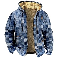 Men's Thickened Western Hoodies Sherpa Lined Fleece Jackets with Pockets Casual Comfy Zipper Loose Jacket Coats