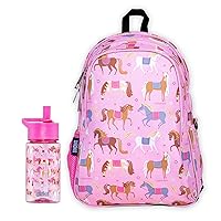 Wildkin 15 Inch Backpack Bundle with 16 Ounce Reusable Water Bottle (Horses)