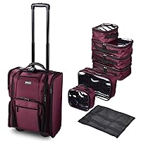 BYOOTIQUE Rolling Makeup Train Case Soft Sided Makeup Storage Cosmetic Organizer Carry on Travel Trolley Suitcase with Heat Isolation Side Pocket Removable Bag for Makeup Artist Hairstylist, Beet Red