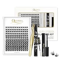 QUEWEL DIY Eyelash Extensions Kit, Lash Clusters 144 Pcs, Clusters Eyelash Applicator Tool, Eyelash Clusters Bond and Seal Super Hold, Clusters Lash Glue Remover Easy to Apply at Home(H-DH-01-PL5)