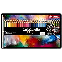 Chalk-Pastel Artist Colored Pencil - STABILO CarbOthello - ARTY+ - Tin Set of 60 Colors + Eraser, Sharpener, Blender - Watercolor Effects, Sketching, Drawing, Coloring