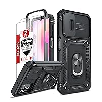 LeYi for Samsung Galaxy A25-5G Phone Case: with 2PCS Tempered Glass Screen Protector & Slide Camera Cover, Heavy Duty Protective with Dual Layer [TPU Frame & PC Back] for Samsung A25 5G Case, Black