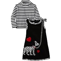 Bonnie Jean Girls Dalmatian Fall Jumper Dress Outfit Set, Black, 2T - 4T