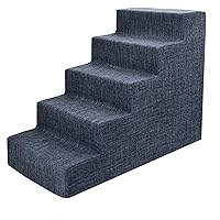 Best Pet Supplies Dog Stairs for Small Dogs & Cats, Foam Pet Steps Portable Ramp for Couch Sofa and High Bed Non-Slip Balanced Indoor Step Support, Paw Safe No Assembly - Dark Gray Linen, 5-Step