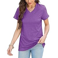Women's T-Shirts V-Neck Short Sleeve Casual Tee Tops Cute Shirts Solid Color Blouse