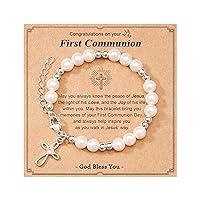 Tarsus Pearl Cross Bracelet for Girls - First Communion, Baptism, Easter, Little Girl Gifts for Daughter Granddaughter Godchild