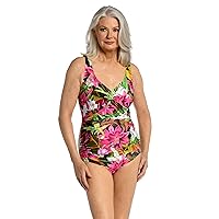 Maxine Of Hollywood Women's V-Neck Twist Front Shirred One Piece Swimsuit