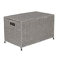 Woven Paper Rope Storage Chest with Hinged Lid and Integrated Handles, Grey