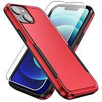 for iPhone 14 Case, iPhone 13 Case, with Screen Protector, Heavy-Duty Tough Rugged Shockproof Protective Case for iPhone 14/13, Red