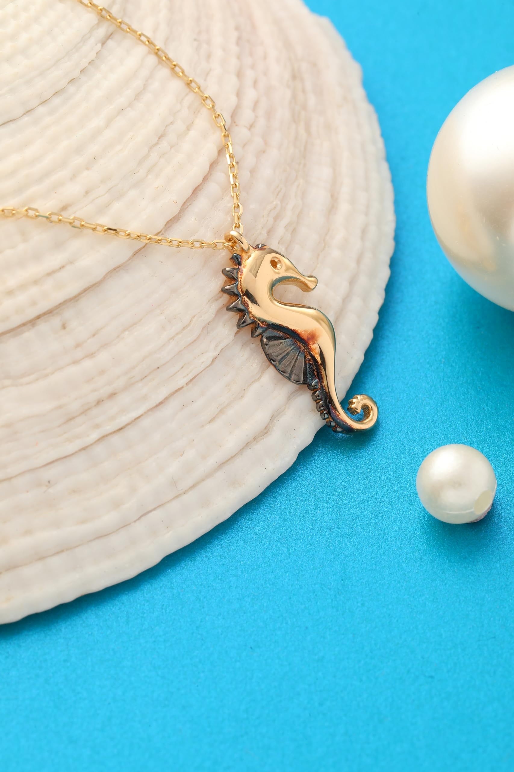 kk goldjewelry 14K Real Gold Seahorse Pendant, Dainty initial Animal Necklace, Minimalist Gold Seahorse Necklace, Birthday Gift
