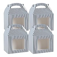 Restaurantware Bio Tek 10 x 7 x 8 Inch Gable Boxes For Party Favors 100 Durable Gift Treat Boxes - Striped Design With Built-In Handle Blue And White Paper Barn Boxes Disposable For Parties
