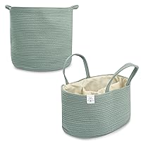 Natemia Large Rope Storage Basket and Cotton Rope Diaper Caddy - Nursery Bin and Toy Organizer Laundry Basket, Basket for Towels, Pillows and Blankets, Perfect Baby Registry Gift-Lily Pad