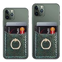 Adhesive Phone Card Holder with Finger Ring Grip, Glitter Snake Skin ID Credit Card Slot Pocket Stick on Wallet for iPhone 11 Pro Max/XR,Samsung Galaxy Note 20 Ultra/S20/A70/A51/A30 (Black)