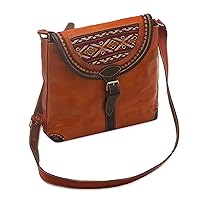 NOVICA Handmade Woolaccented Leather Shoulder Bag Crafted Orange with Handbags Slings Peru Woven Cultural 'Solari'