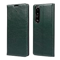Smartphone Flip Cases Flip Wallet Case for Sony Xperia 1 III Case, Genuine Leather Cover TPU Bumper with Card Holder Kickstand Hidden Magnetic Adsorption Shockproof Leather Wallet Case-Two-Layer Leath