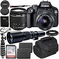 Canon EOS 4000D DSLR Camera with EF-S 18-55mm f/3.5-5.6 III Lens & 500mm Preset Lens Beginner’s Bundle - Includes: SanDisk Ultra 128GB SDXC Memory Card, Extended Life LPE10 Replacement Battery & More
