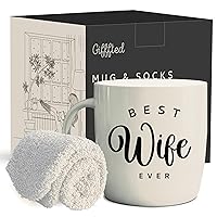 Triple Gifffted Worlds Best Wife Ever Coffee Mug and Socks Gifts For Women From Husband For Valentines For Her Birthday Wedding Anniversary Christmas Mothers Day, Ceramic, Cream, 380ML