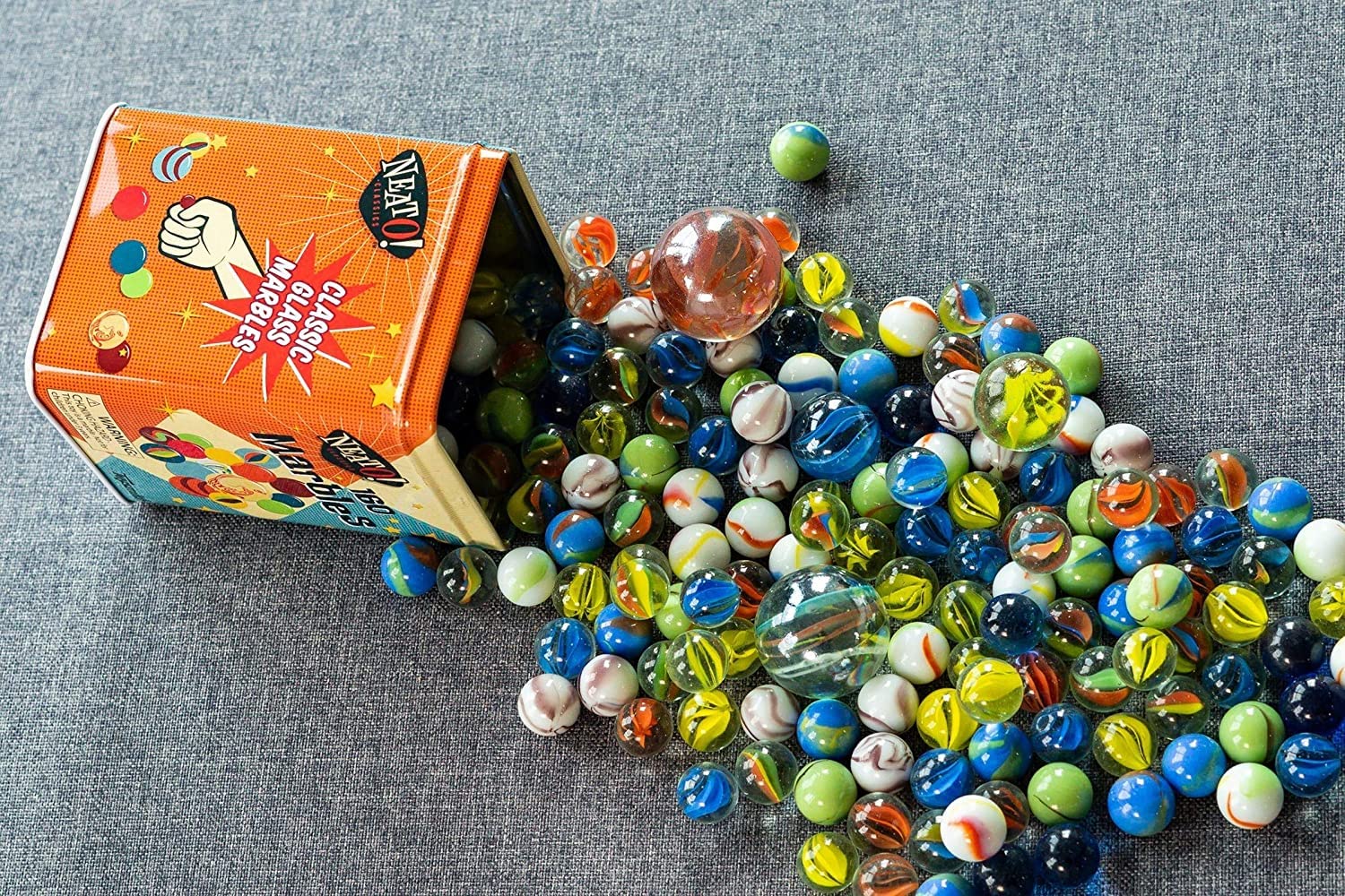 Neato! Classics 160 Marbles In A Tin Box by Toysmith - Retro Nostalgia Glass Shooter, Marble Games Are Timeless Play For Kids - Boys & Girls