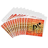 3dRose Greeting Cards - Bicycle Rider Silhouette Sunset Hues with Adventure Word Art - 12 Pack - Sports and Hobbies