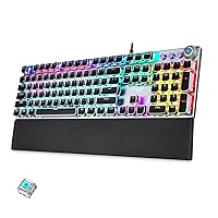 AULA F2088 Mechanical Gaming Keyboard,Clicky Blue Switches,Rainbow LED Backlit,Volume Controls,Removable Wrist Rest,Punk Cool Square Keys,Macro Programmable Wired Computer Keyboard