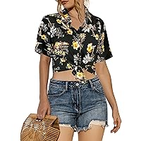 LA LEELA Hawaiian Shirts Womens Holidays Summer Short-Sleeve Blouses Button Down Tops Vacation Beach Shirt for Women