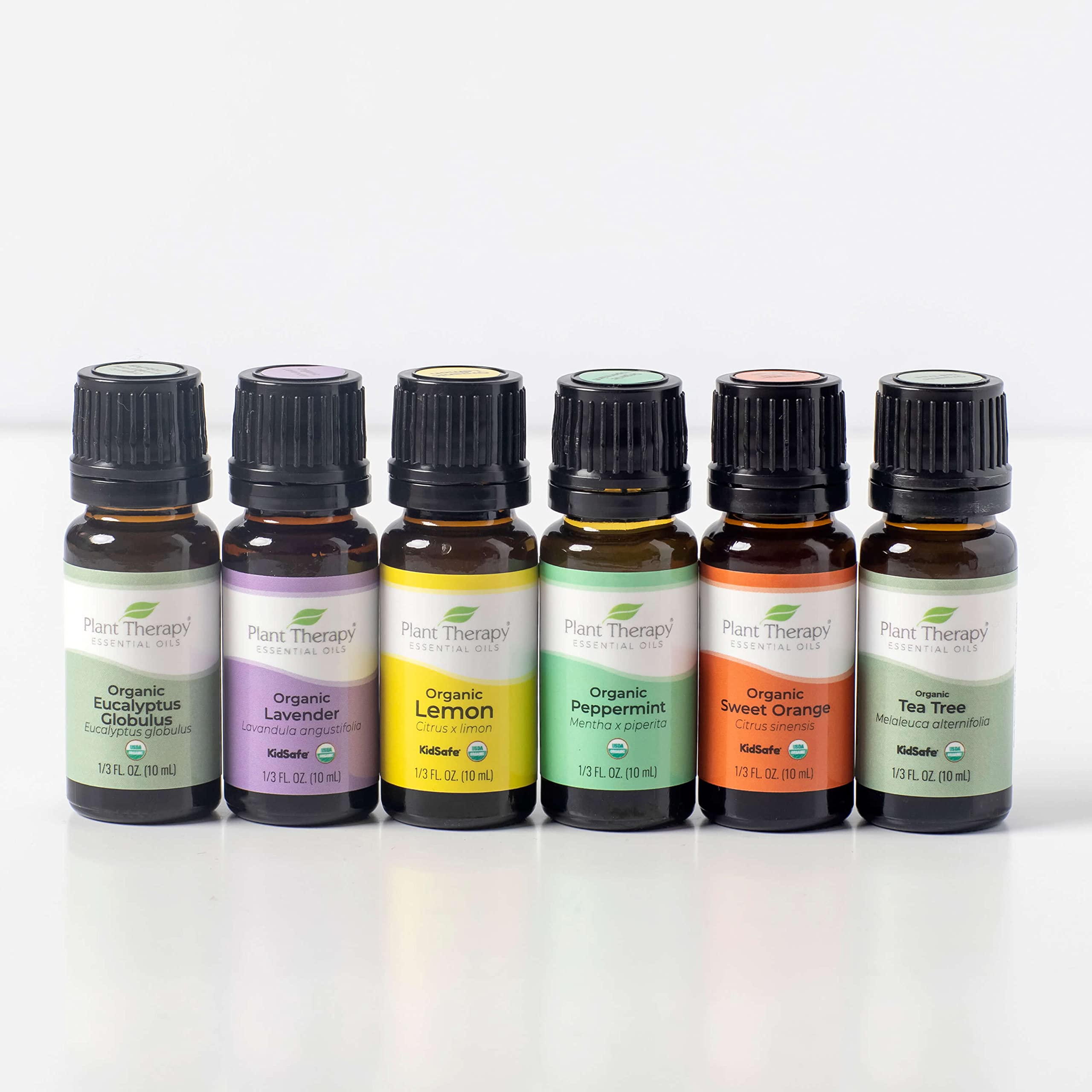 Plant Therapy Top 6 USDA Organic Essential Oil Set - Lavender, Peppermint, Eucalyptus, Lemon, Tea Tree 100% Pure, Natural Aromatherapy, For Diffusion & Topical Use, Therapeutic Grade 10 mL (1/3 oz)