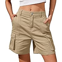 Bermuda Shorts for Women Cargo Shorts Knee Length 6 Pockets Elastic Waist Long Shorts for Summer Casual